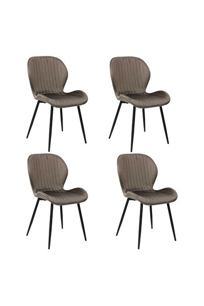 ARTA DOOR Set of 4 Opal Brown Chairs Metal Legs, Modern, Kitchen, Living Room, Bedrooms, Hallways, Textile