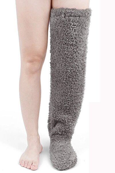 REYNEV Women's Plush Sleep Socks over Knee Room Socks Foot Warmer Gray Long Socks XS - S - m - L - XL
