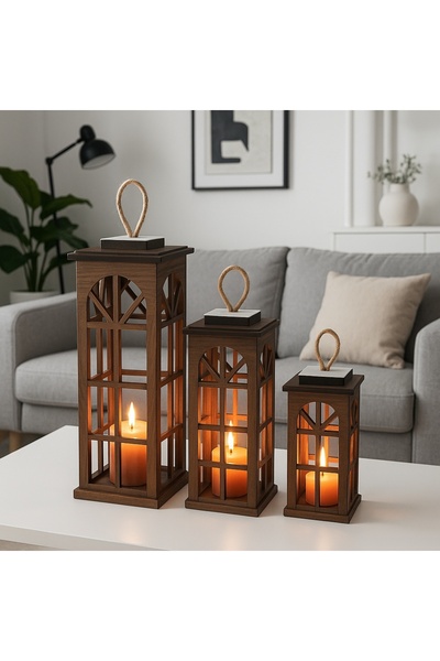 Teknor Dekoratif 3'lü Ahşap Mumluk