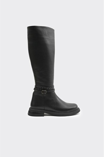 derinet Hakiki Deri Tokalı Kadın Çizme