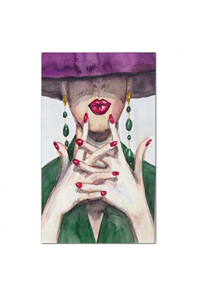 Generic لوحه جداريه كانفس - رسمه لإمرأه بقبعه - م1554