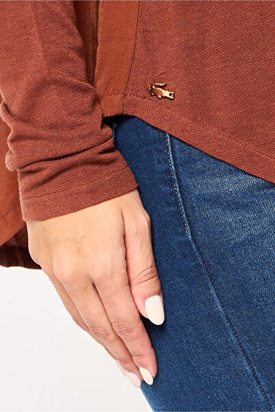 Lacoste Women Spread Collar Solid Long Sleeve Polo Shirt, Brown