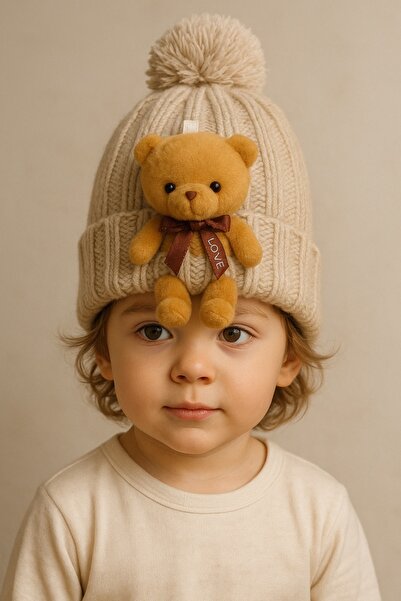 Le Touche Tricotaj pentru copii Beretă de iarnă pentru bebeluși cu ursuleț 1-...