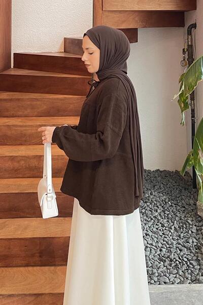 lamelif Lace-Up Collar Knit Sweater Bitter Brown