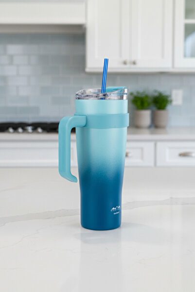 Bambum Horizon Thermos Cup with Straw Navy Blue 1000ml