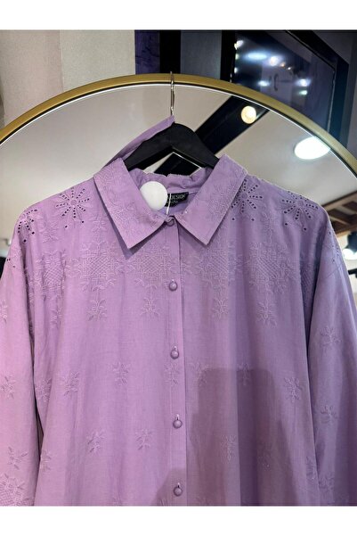 KULVAR TREND 006 Gömlek Yaka Kol Ucu Lastikli Sulu Fisto Elbise