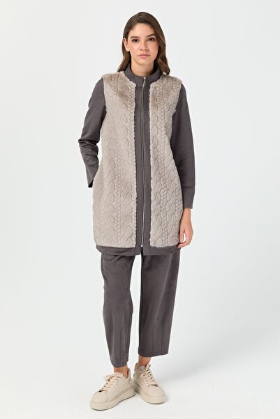 Esswaap Saç Örgülü Kürk Detaylı Ceket Gri