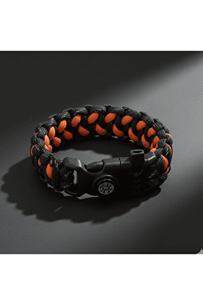 Tesbihane Tactical Paracord Bracelet with Compass and Lighter - Flame Camo Pattern - for Camping and Outdoor Sports