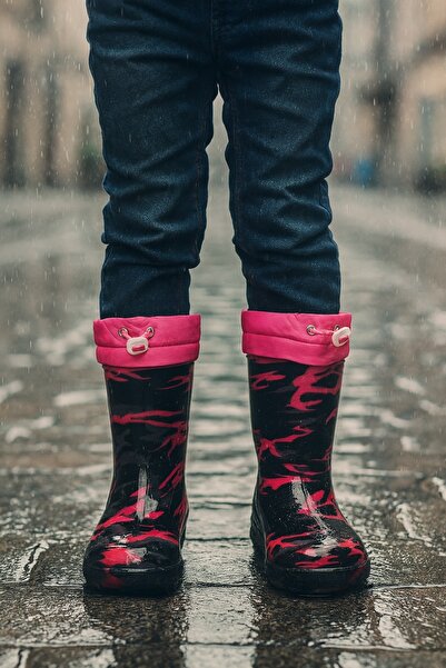 minibonito Unisex Çocuk Kamuflaj Desenli Yağmur Çizmesi