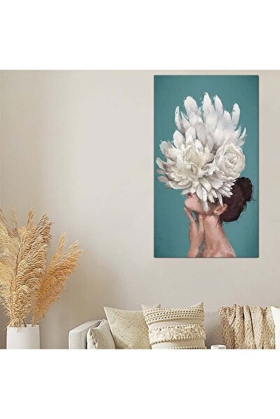 Generic لوحه جداريه كانفس - رسمة إمرأه مع ورده بيضاء - 300909