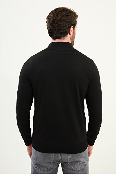 Mcr Ανδρικό πλεκτό πουλόβερ με φερμουάρ, μονόχρωμο μαύρο - 11561.25K