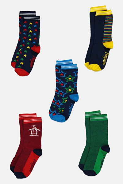 Original Penguin Kids Boy 5 Pairs Graphic Print Socks, Multicolor
