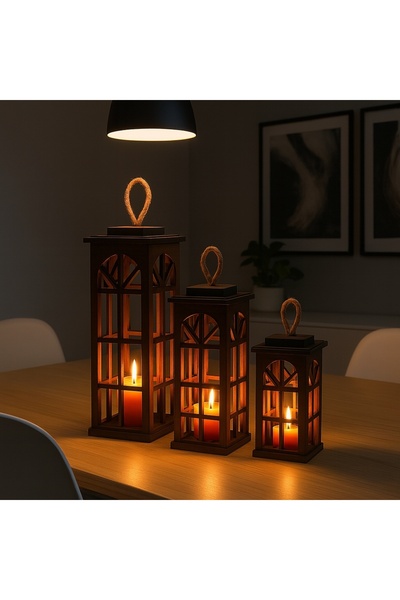 Teknor Dekoratif 3'lü Ahşap Mumluk