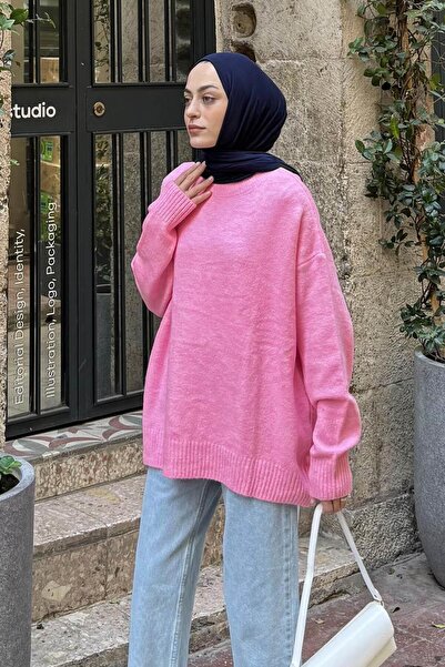 lamelif Casual Textured Sweater Pink