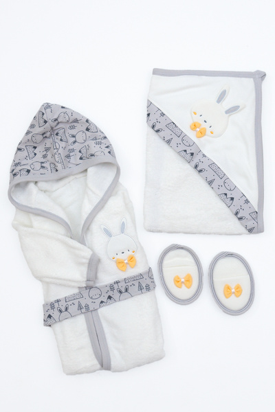 Sitilin Baby Boy Rabbit Luxury Bathrobe Set Towel Set 100% Cotton Fabric 0-2 Years Old Stl7100