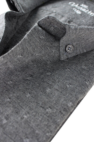 Varetta Plus Size Men's Gray Winter Woolen Lumberjack Shirt – Wide Cut Flannel Model with Pockets