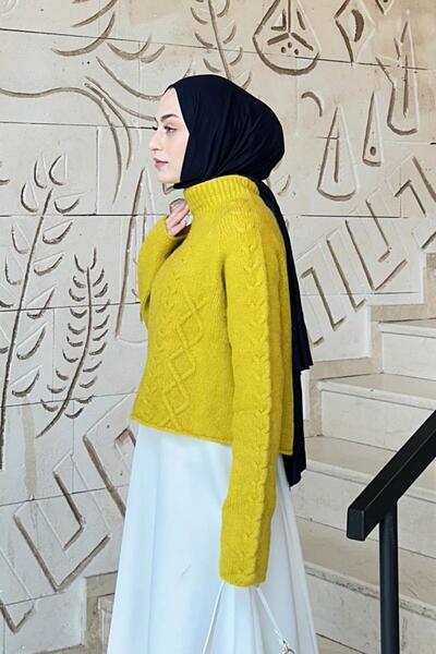 lamelif Örgülü Kazak Hardal Sarısı