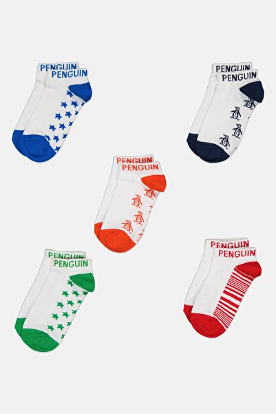 Original Penguin Kids Boy 5 Pairs Graphic Print Trainer Ankle Socks, Multicolor
