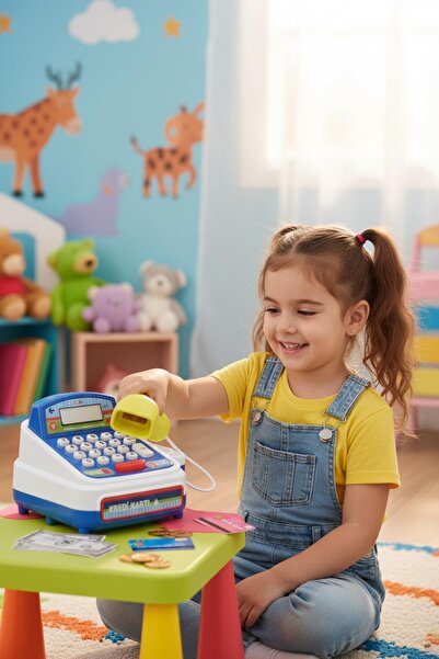 hak-iş oyuncak Mavi-Beyaz Oyuncak Yazar Kasa Seti – Hesap Makineli Kredi Kart...