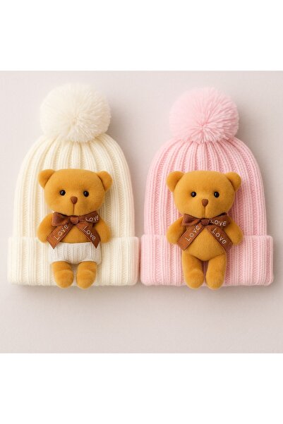 Le Touche Tricotaj pentru copii Beretă de iarnă pentru bebeluși cu ursuleț 1-...