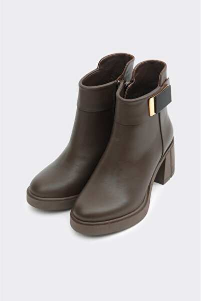 derinet Hakiki Deri Fermuarlı Topuklu Kadın Bot