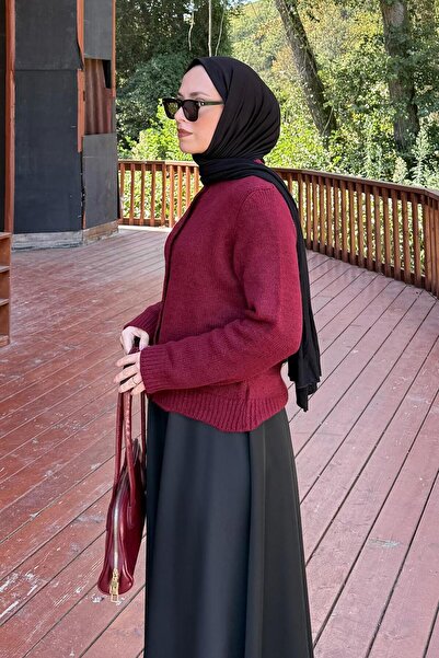 lamelif Crew Neck Short Cardigan Burgundy