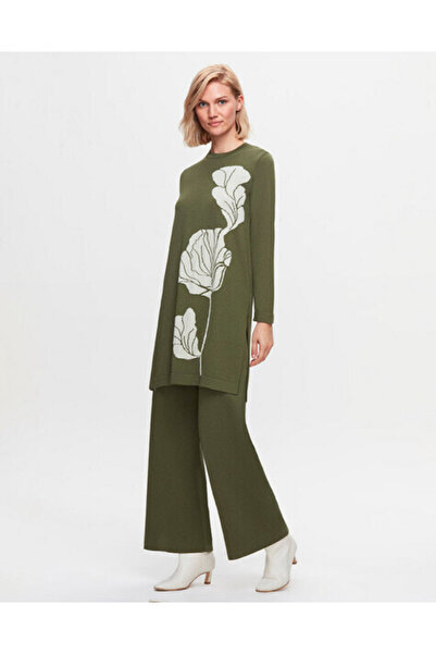 MISS DALIDA T25K-6015 Çiçek Desenli Örgü Teknikli Tunik FARAD-GREEN