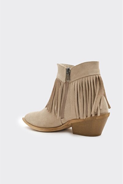 derinet Püsküllü Hakiki Deri Fermuarlı Kadın Bot