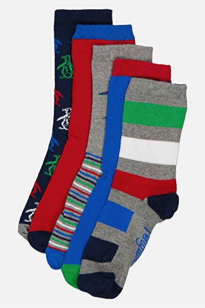 Original Penguin Kids Boy 5 Pair Graphic Print Ankle Socks, Multicolor