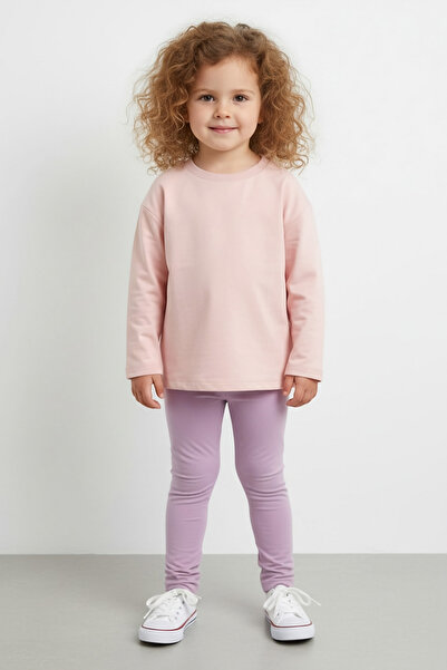 LUESS Tricou cu mânecă lungă pentru fetiță, basic din bumbac, culoare somon