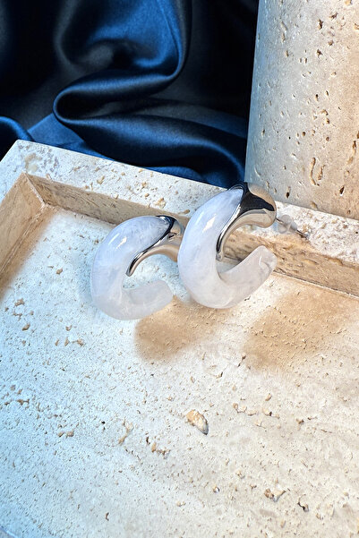 MOONİ ACCESSORİES Italian Ivory Design White Stone Silver Silver Color Women's Earrings