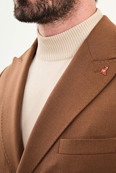 Mcr Straight Slim Fit Wide Collar Double Breasted Metal Button Men's Jacket Camel - 41479.25K
