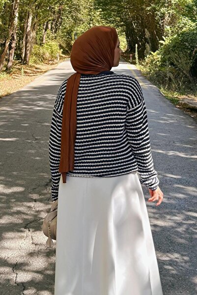 lamelif Λεπτή ριγέ ζακέτα πλεκτή σε μπλε ναυτικό