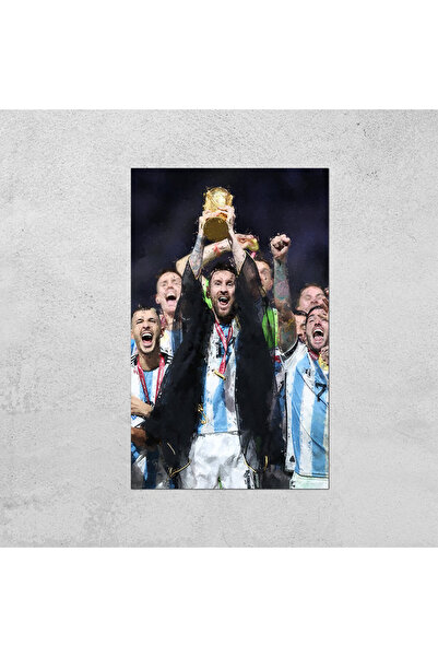 Generic لوحه جداريه كانفس - رسمة تتويج الأرجنتين و ميسي بكأس العالم wc22arg