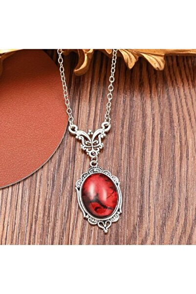 OEM Gothic Vampiric Necklace with Blood Red Quartz Stone – Mystical Elegance and Medieval Charm