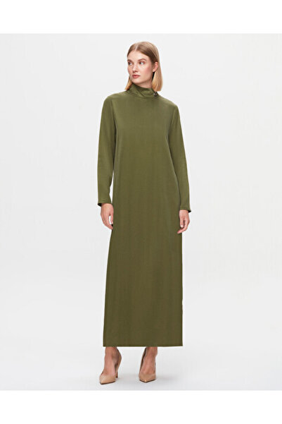 MISS DALIDA T25K-4019 Broş Detaylı Cupro Uzun Elbise GREEN