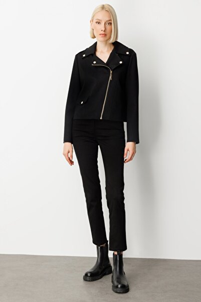 Ekol Women's Silvery Fabric Ornamental Pocketed Coat 8013