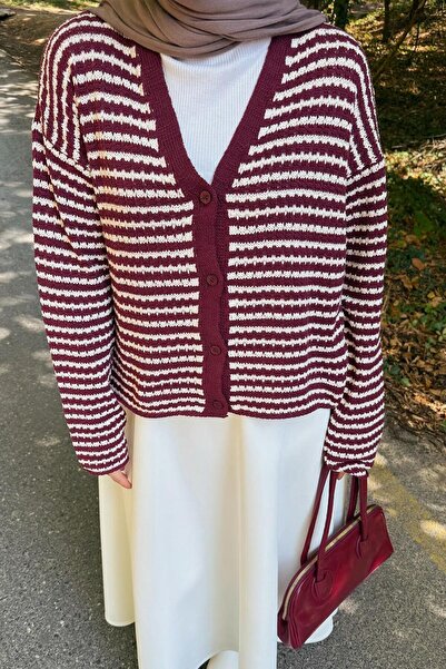 lamelif Λεπτή πλεκτή ζακέτα μπορντό