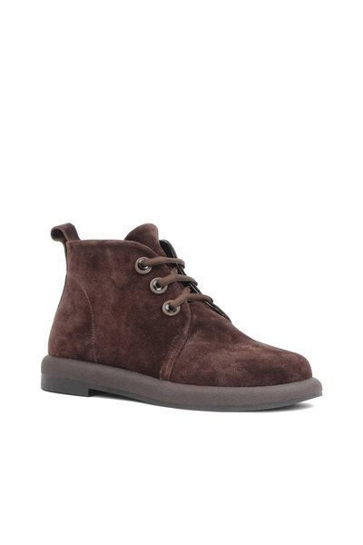 Celal Gültekin Kadın Kahverengi Bağcıklı Süet Deri Bot