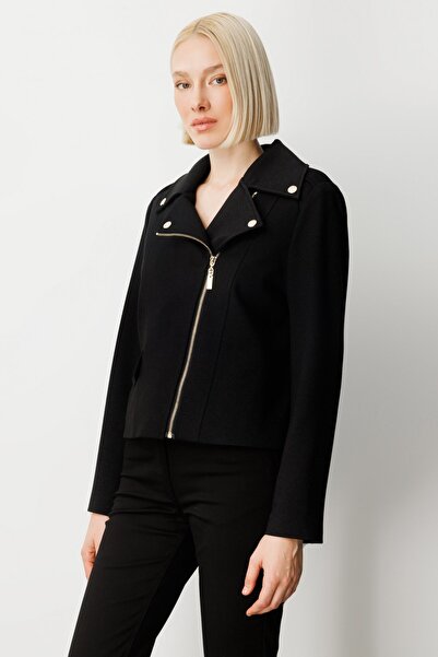 Ekol Women's Silvery Fabric Ornamental Pocketed Coat 8013