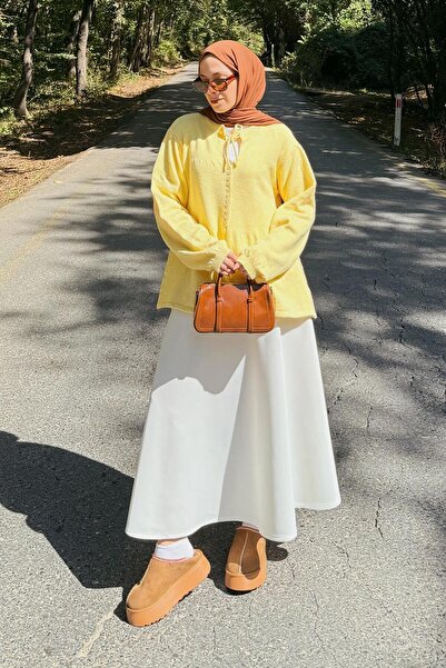 lamelif Collar Tie Detailed Sweater Yellow