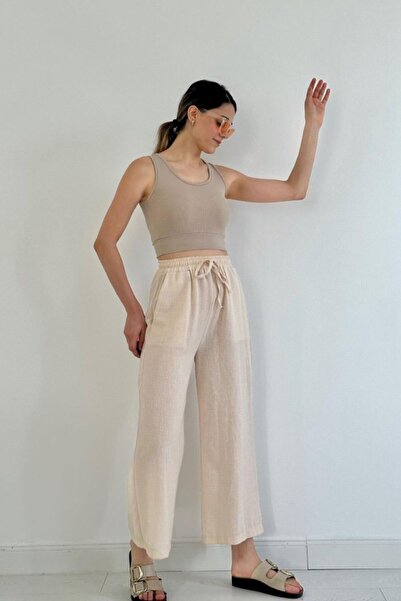 Wear Up Beige Linen Trousers