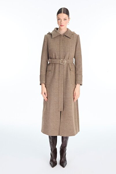 Zühre Kapüşonlu Kemer Detaylı Kaban