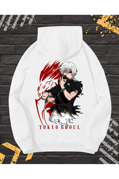 OEM - Men's Hoodie with Embroidery and Print, Ken Kaneki, Cotton, White, L INTL