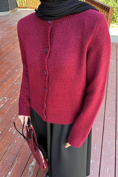 lamelif Crew Neck Short Cardigan Burgundy