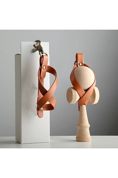 Flippy Kendama Storage Case, Faux Leather, Keychain Buckle, 12 x 6 cm, Light Brown