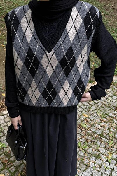 lamelif Μαύρο πουλόβερ με σχέδιο μπακλαβά