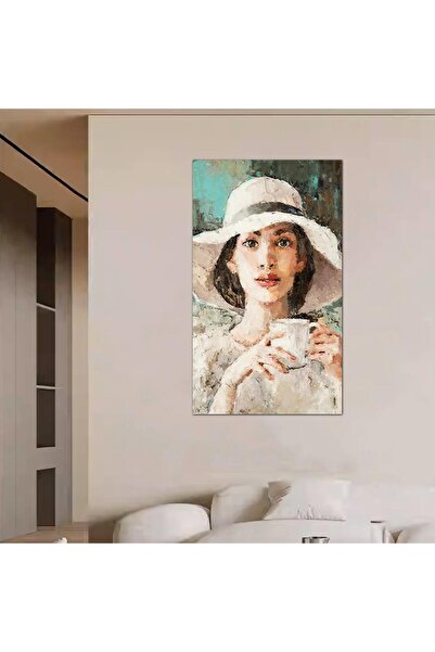 Generic لوحه جداريه مودرن رسمة إمرأه تشرب القهوة - 24025