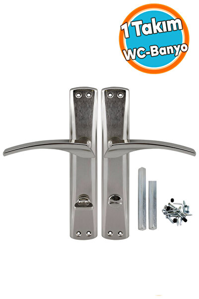 NZB Kapı Kolu WC Banyo Nikel İnox Aynalı Sağa Sola Uygun İç Dış Wc Kapısı Kilitlenebilir 1 Takım