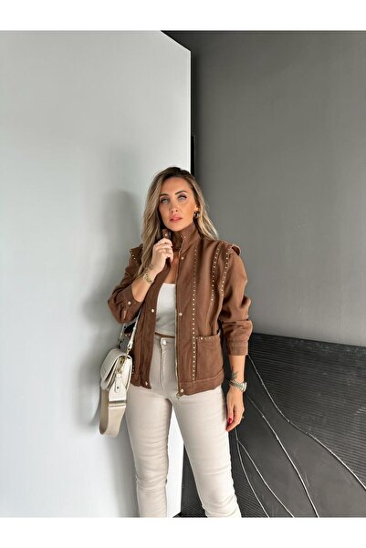 Zerrincan Giyim Kahve Zımbalı Omuz Detaylı Tasarım Ceket